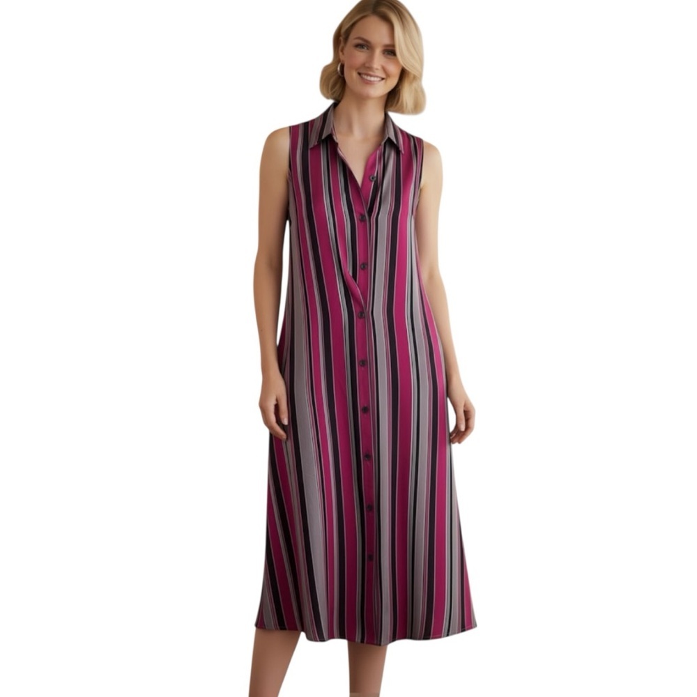 Max Mara Silk Shirt Dress Striped Sleeveless Lightweight Long Midi Luxury Vest 8